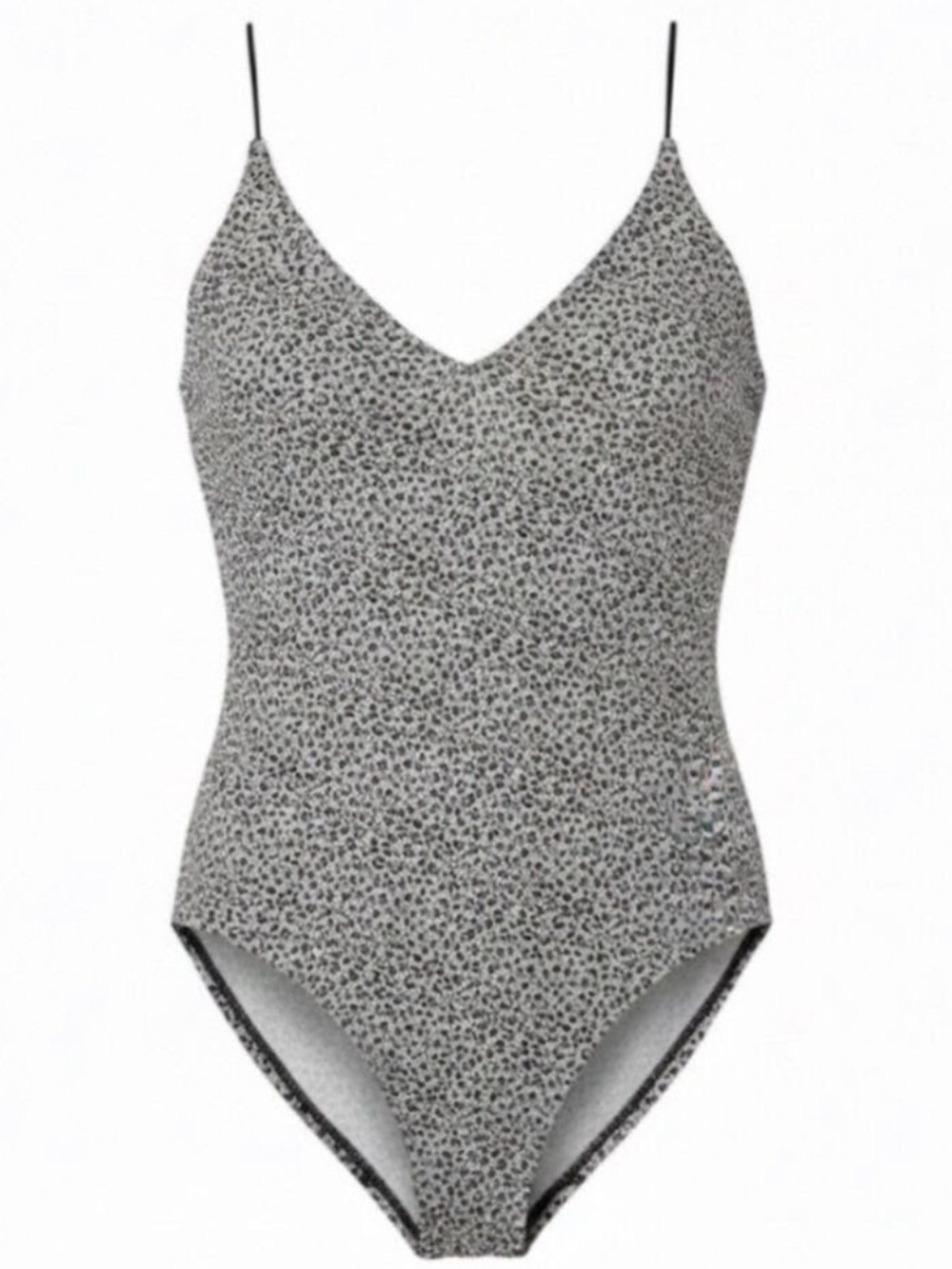 Gaze Gray Black Leopard Print Bodysuit Spaghetti Strap Stretch Fitted Small - Picture 2 of 15